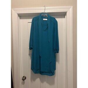 Amanda Uprichard Designer Silk Tunic Shirt Mini Dress Blue Green Size Medium